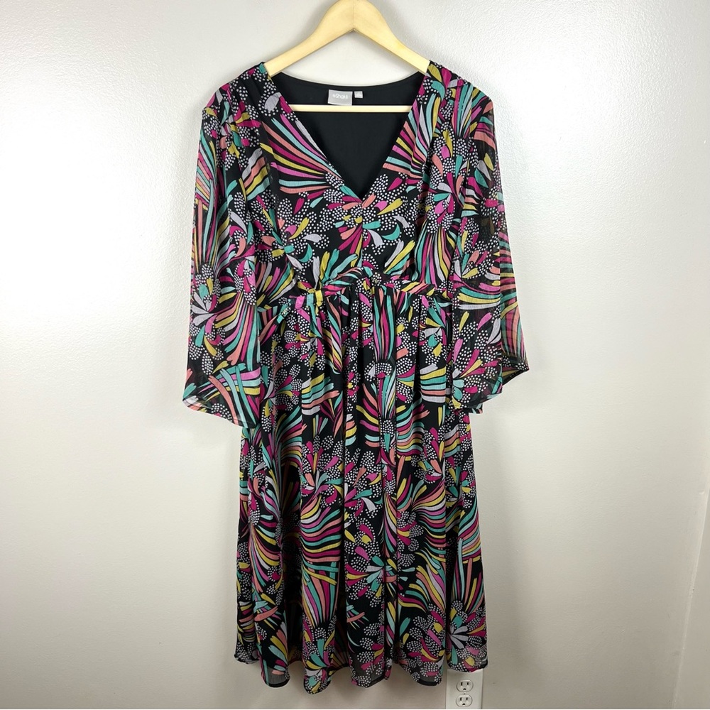 Eshakti A-Line Dress Size 2X Retro Mod Kimono Sleeves Tie Waist V-neck Pockets